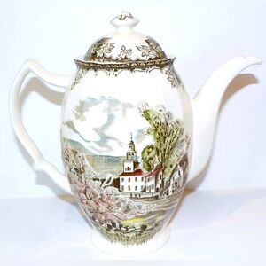 JOHNSON BROTHERS IRONSTONE ENGLAND THE FRIENDLY VILLAGE COFFEE POT Retired